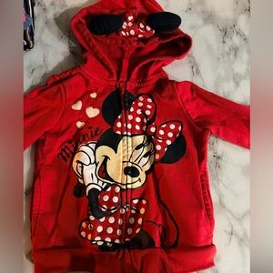 Disney Minnie Mouse Red Zip-Up Hoodie Size 3T toddlers